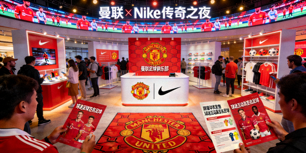 某知名运动品牌与英超俱乐部的联合营销活动现场